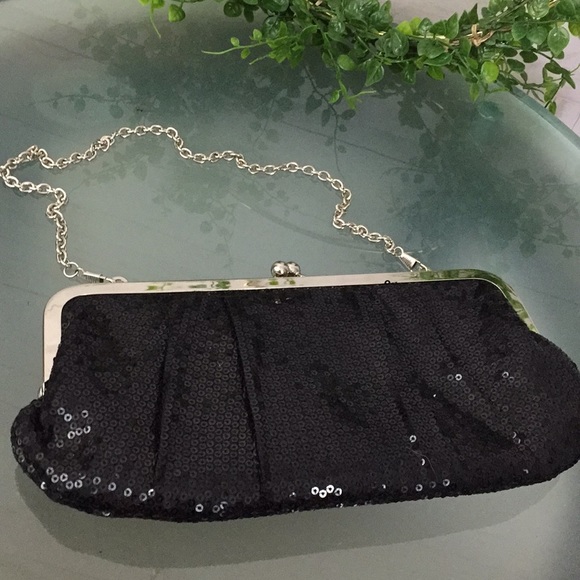 Aldo Black Sequined Handbag Clutch w/Chain strap - Picture 6 of 8
